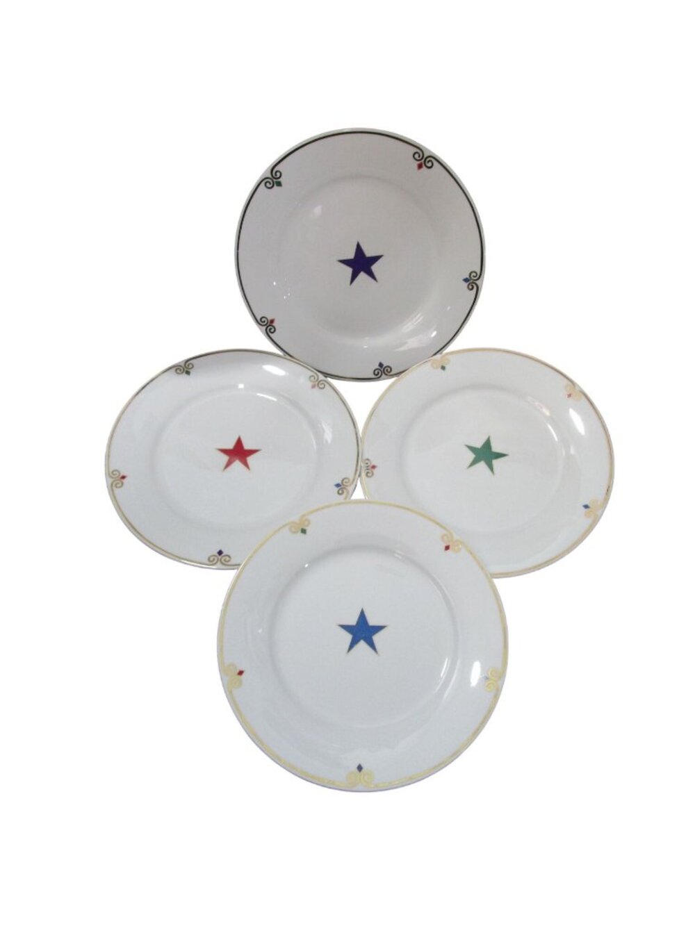 Vintage Pier 1 Celebration Porcelain Salad Dessert Plates Star Design Gold Trim
